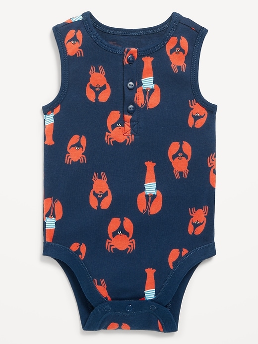 View large product image 1 of 3. Printed Sleeveless Henley Bodysuit for Baby