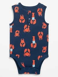Image number 1 showing, Printed Sleeveless Henley Bodysuit for Baby