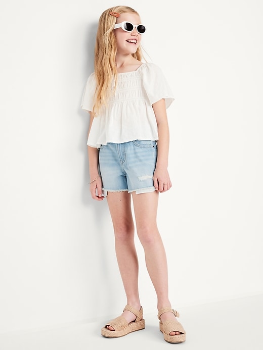 L'image numéro 3 présente Short en jean à taille haute et à ourlet coupé et effiloché pour fille