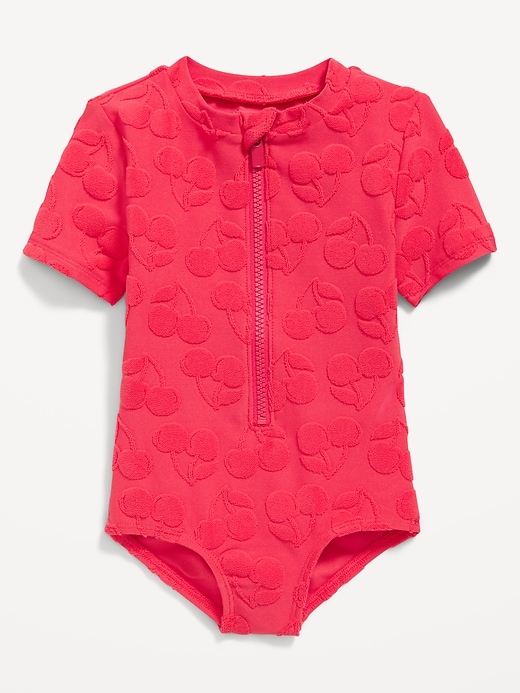 View large product image 1 of 1. Textured Zip-Front Rashguard One-Piece Swimsuit for Toddler & Baby