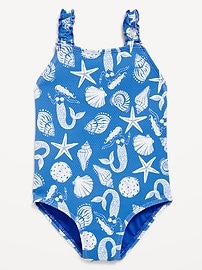 Image number 1 showing, Printed Textured Ruffle-Strap One-Piece Swimsuit for Toddler Girls