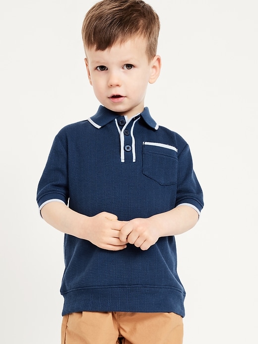 View large product image 1 of 2. Sweater-Knit Pocket Polo Shirt for Toddler Boys