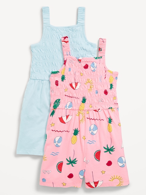 2-Pack Waist-Defined Sleeveless Smocked Romper for Girls