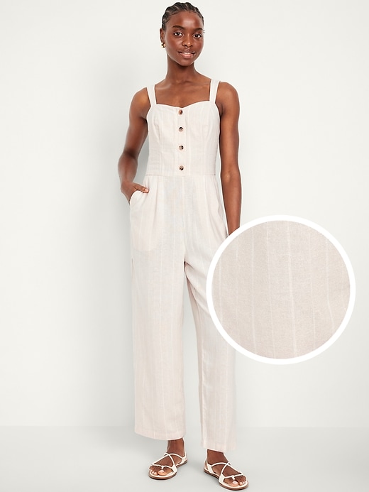 Image number 1 showing, Button-Front Linen-Blend Cami Jumpsuit