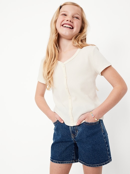 Image number 3 showing, High-Waisted Jean Midi Shorts for Girls