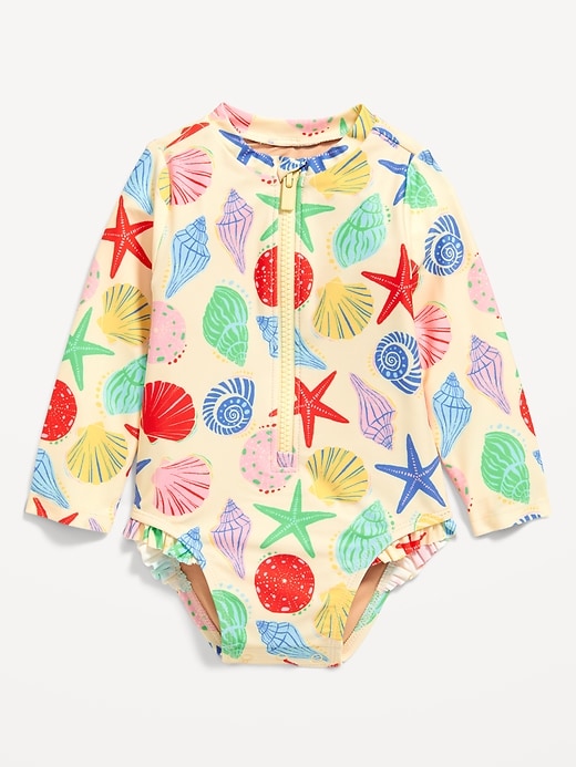 View large product image 1 of 2. Printed Zip-Front Rashguard One-Piece Swimsuit for Baby