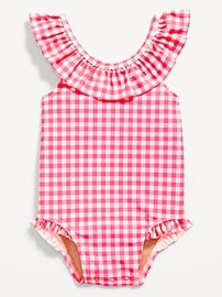 Image number 1 showing, Printed Ruffle-Trim One-Piece Swimsuit for Baby