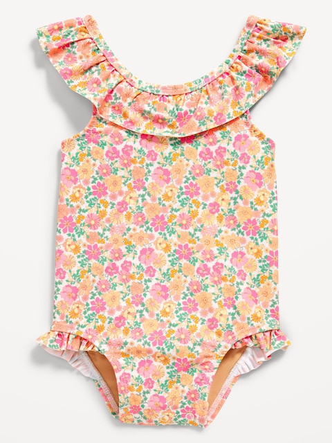 Printed Ruffle-Trim One-Piece Swimsuit for Baby