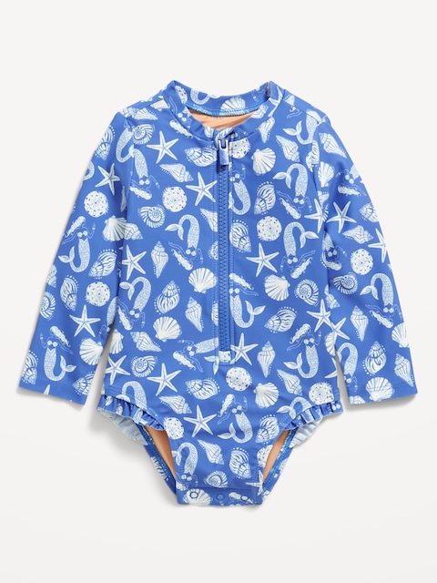 Maillot de bain anti-UV une-pièce à motif avec glissière sur le devant pour bébé