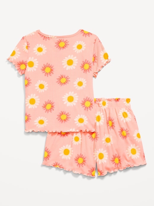 View large product image 2 of 3. Ribbed Lettuce-Edge Pajama Top and Shorts Set for Girls