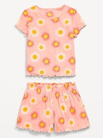 View large product image 3 of 3. Ribbed Lettuce-Edge Pajama Top and Shorts Set for Girls