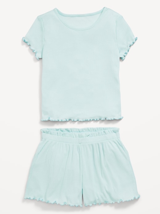 View large product image 2 of 2. Ribbed Lettuce-Edge Pajama Top and Shorts Set for Girls