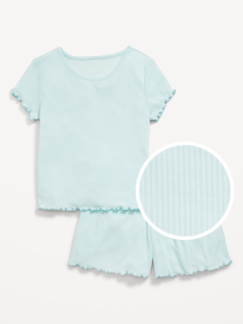 Ribbed Lettuce-Edge Pajama Top and Shorts Set for Girls