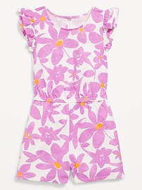 View large product image 3 of 3. Printed Short Ruffle-Sleeve Romper for Girls
