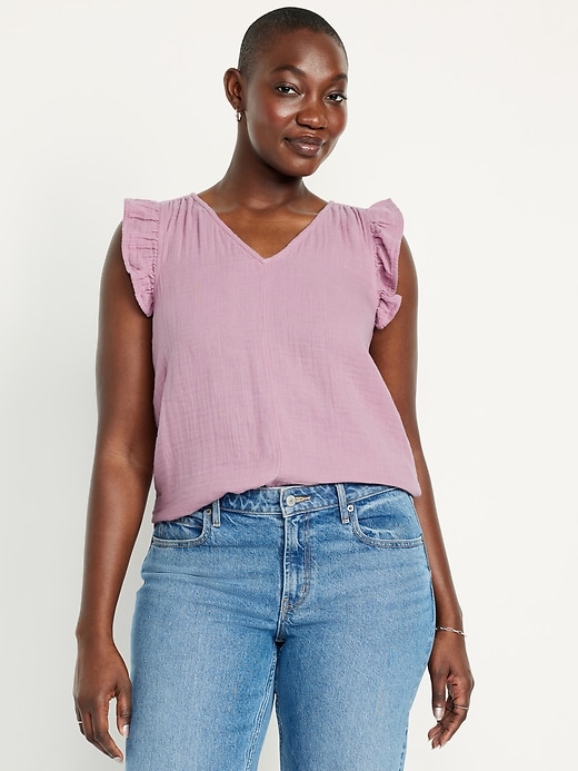 Image number 5 showing, Sleeveless Crinkle Gauze Top