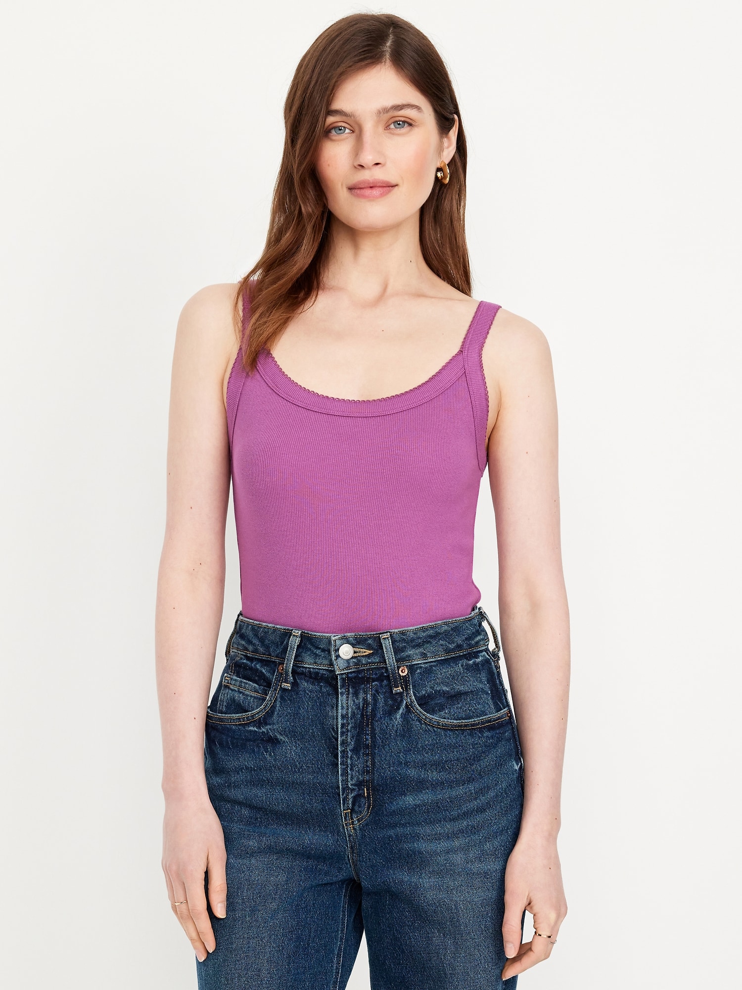 Camisole côtelée à bordure en dentelle années 1990