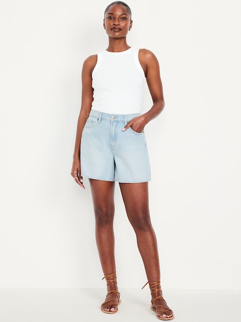 Curvy High-Waisted Baggy Jean Shorts -- 5-inch inseam