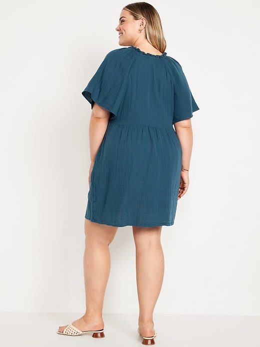 Image number 7 showing, Split-Neck Crinkle Gauze Mini Swing Dress