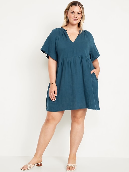 Image number 6 showing, Split-Neck Crinkle Gauze Mini Swing Dress