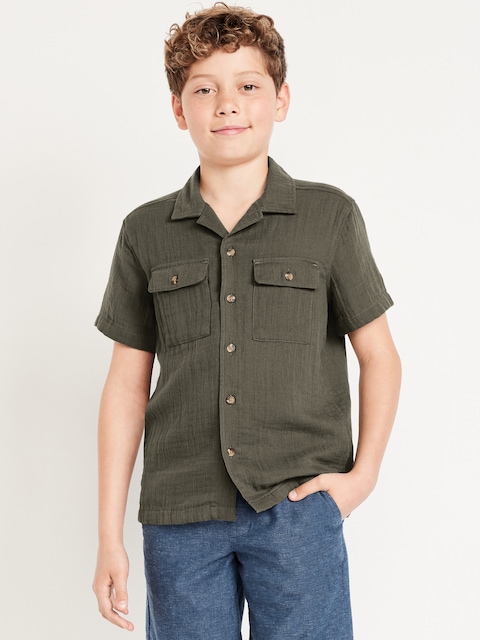 Short-Sleeve Double-Weave Pocket Shirt for Boys