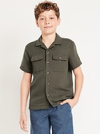 Image number 1 showing, Short-Sleeve Double-Weave Pocket Shirt for Boys