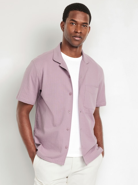 Short-Sleeve Seersucker Camp Shirt
