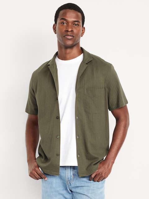Short-Sleeve Seersucker Camp Shirt