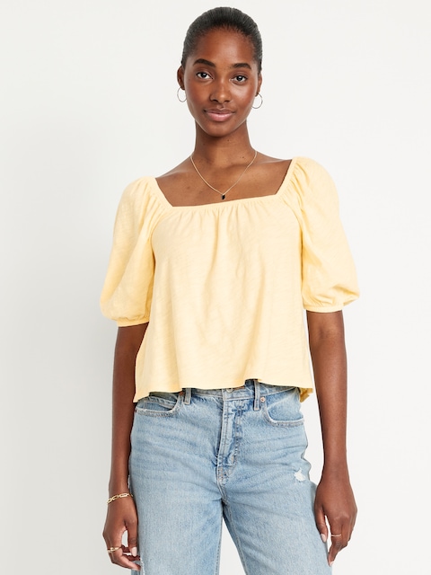 Square-Neck Puff-Sleeve Top