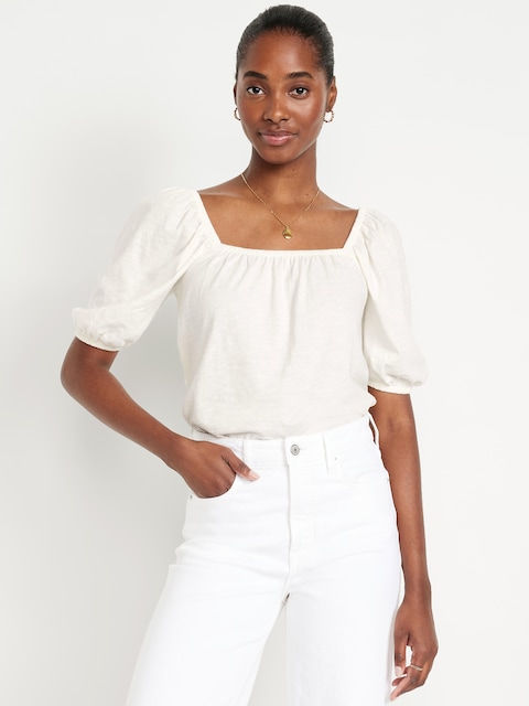 Square-Neck Puff-Sleeve Top
