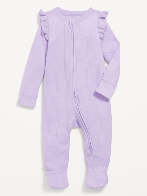 Une-pièce Nuit ou jeu à pieds à glissière à double sens à volants pour bébé