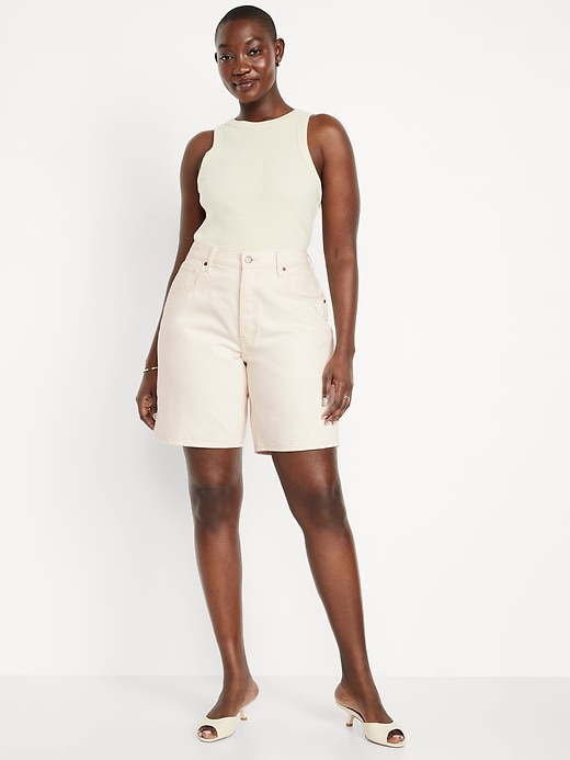 Image number 5 showing, Mid-Rise Baggy Jean Bermuda Shorts -- 9-inch inseam