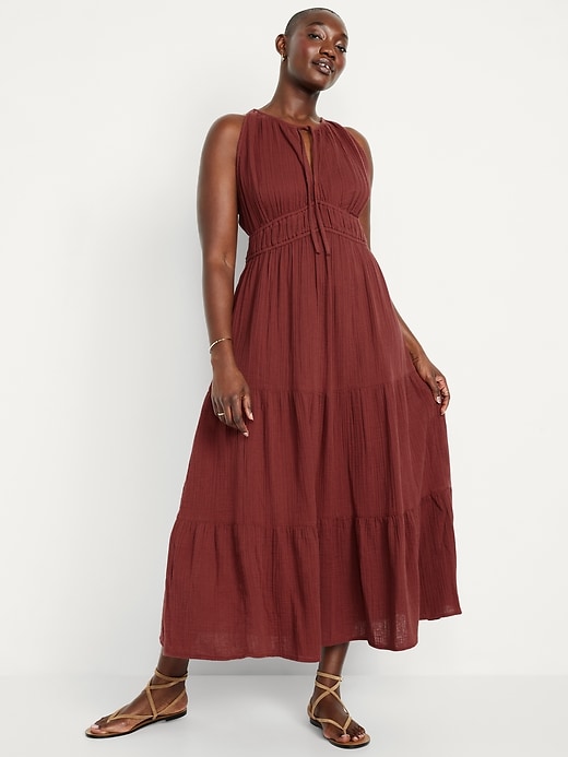 Image number 4 showing, Fit & Flare Crinkle Gauze Maxi Dress