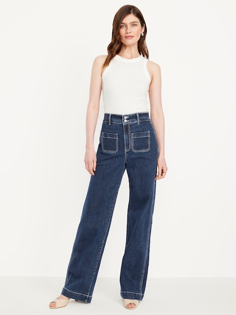 Jean à jambe large et taille très haute