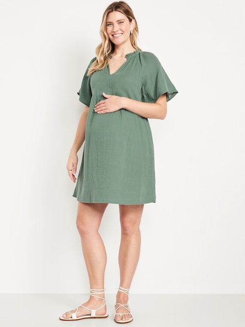 Robe courte de maternité en gaze froissée