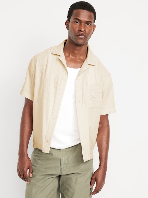 Short-Sleeve Cropped Heavyweight Camp Shirt