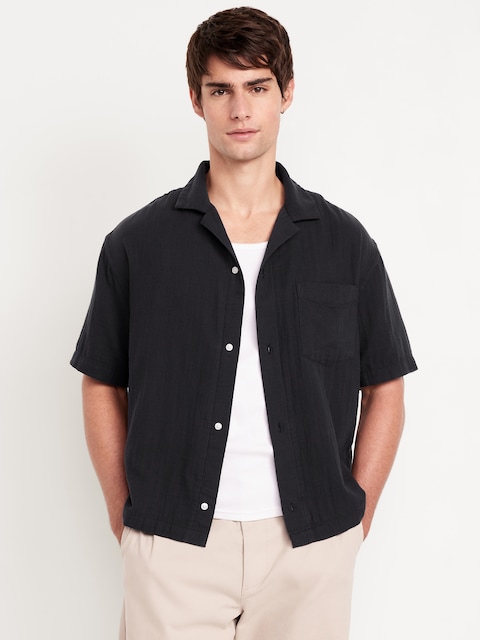 Short-Sleeve Cropped Heavyweight Camp Shirt