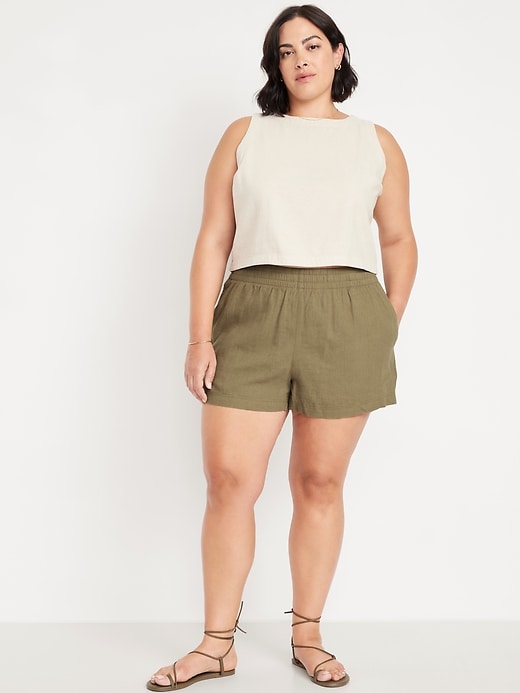 Image number 6 showing, High-Waisted Linen-Blend Shorts -- 3.5-inch inseam