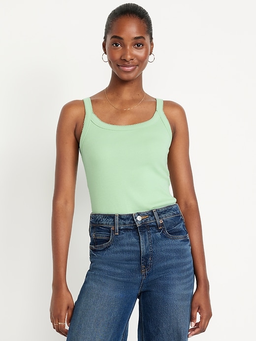 Image number 1 showing, 90s Ribbed Lace-Trim Tank