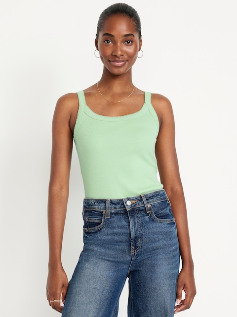 90s Ribbed Lace-Trim Tank