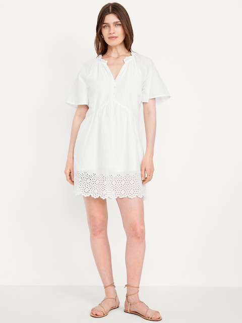 Split-Neck Mini Swing Dress