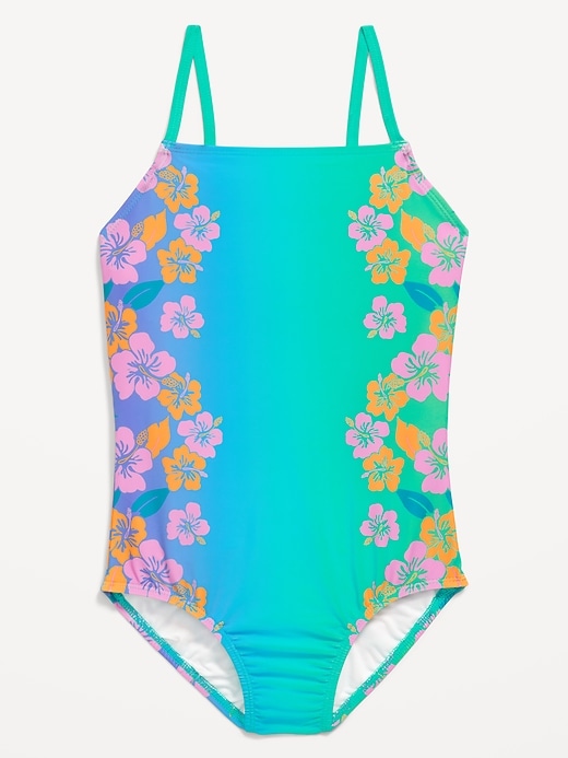 View large product image 1 of 1. Printed Back Cutout One-Piece Swimsuit for Girls