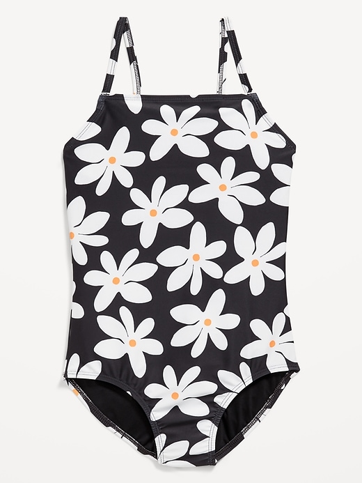 View large product image 1 of 2. Printed Back Cutout One-Piece Swimsuit for Girls