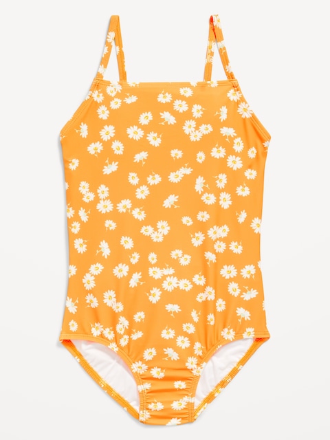 Maillot de bain une-pièce à découpe au dos à motif pour fille