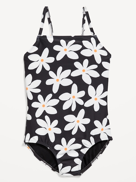 Printed Back Cutout One-Piece Swimsuit for Girls