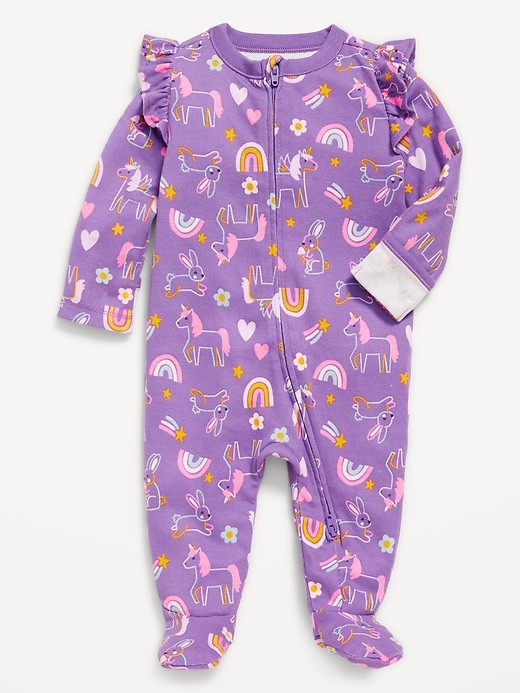 View large product image 1 of 2. 2-Way-Zip Sleep & Play Ruffle-Trim Footed One-Piece for Baby