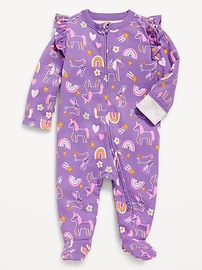 Image number 1 showing, 2-Way-Zip Sleep & Play Ruffle-Trim Footed One-Piece for Baby