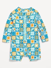 Image number 1 showing, Printed Swim Rashguard Bodysuit for Baby