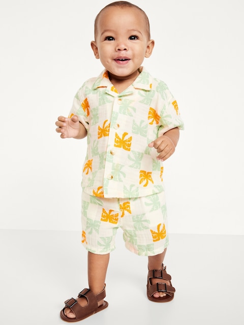 Printed Double-Weave Shirt and Shorts Set for Baby