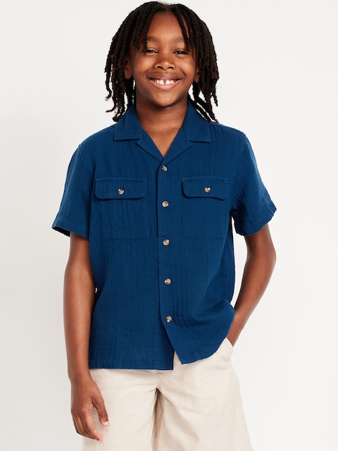 Short-Sleeve Double-Weave Pocket Shirt for Boys