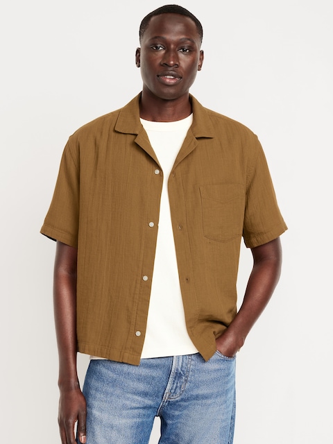Short-Sleeve Cropped Heavyweight Camp Shirt